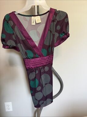 Purple and Teal Polka Dot Wrap-Style Top